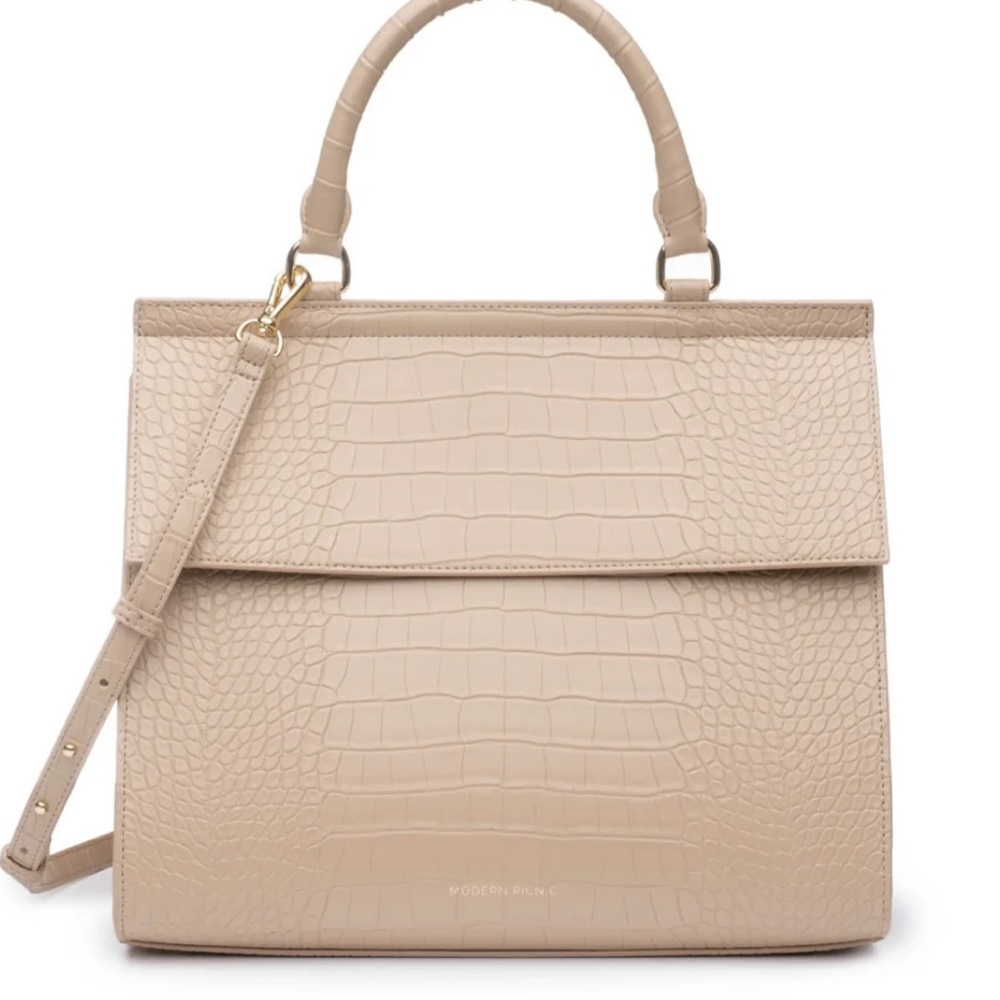Tan Croc Crossbody Bag